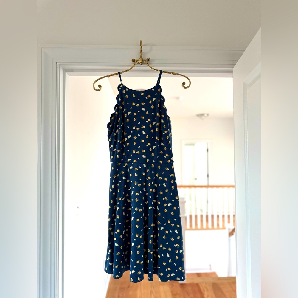 Scalloped blue floral mini dress